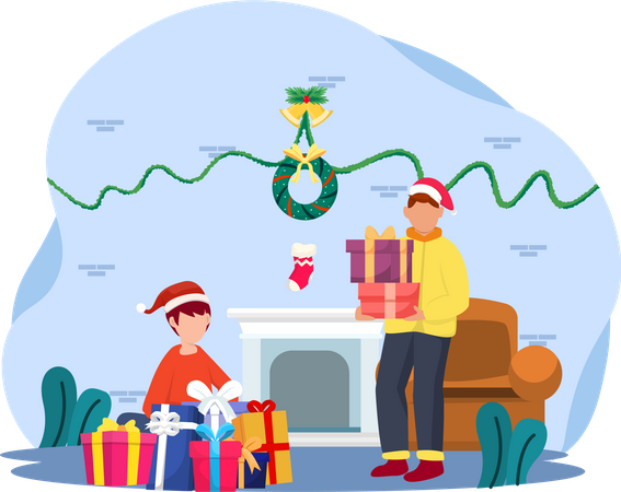 Niños celebrando la navidad  Illustration