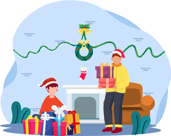 Niños celebrando la navidad  Illustration