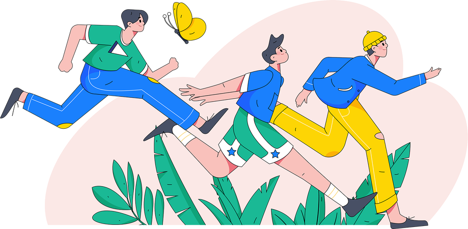 Niños corriendo para hacer ejercicio.  Ilustración