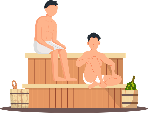 Chicos en sauna  Ilustración