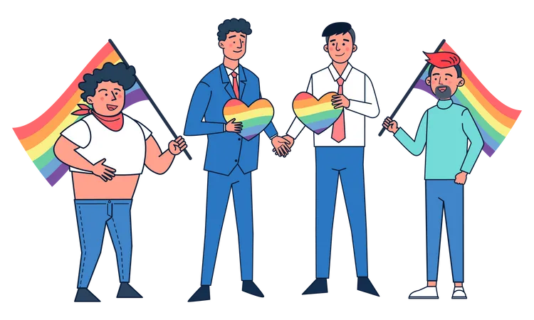 Chicos gays protestando  Ilustración