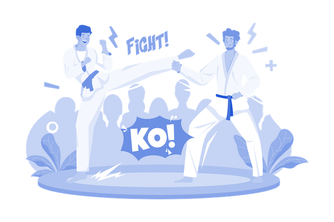 Chicos haciendo entrenamiento de karate.  Ilustración