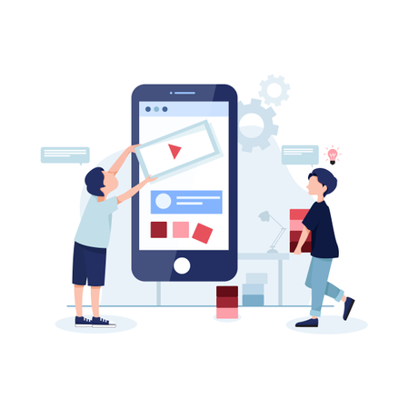 Chicos jóvenes creando contenido de vídeo creativo.  Ilustración