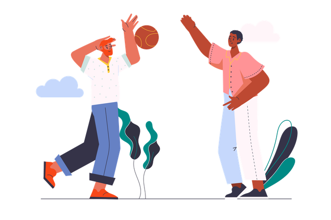 Chicos jugando baloncesto  Ilustración