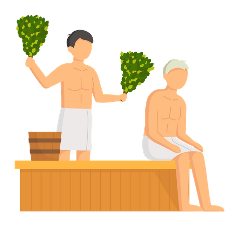Chicos relajándose en la sauna  Ilustración