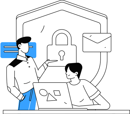 Chicos trabajando en la seguridad del servidor  Ilustración