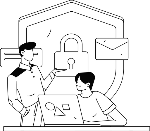 Chicos trabajando en la seguridad del servidor  Ilustración