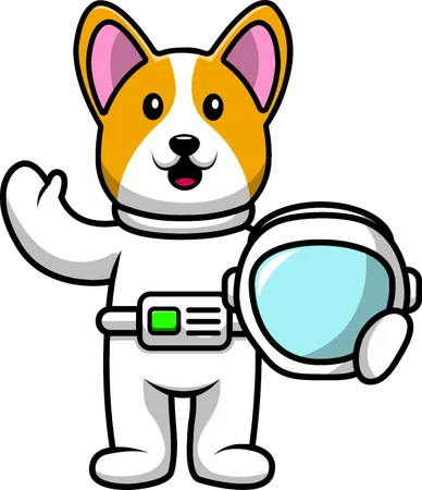 Chien astronaute Corgi agitant la main  Illustration