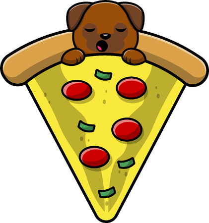 Chien qui dort sur une pizza  Illustration