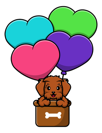 Chien Maltipoo volant avec un ballon d'amour  Illustration