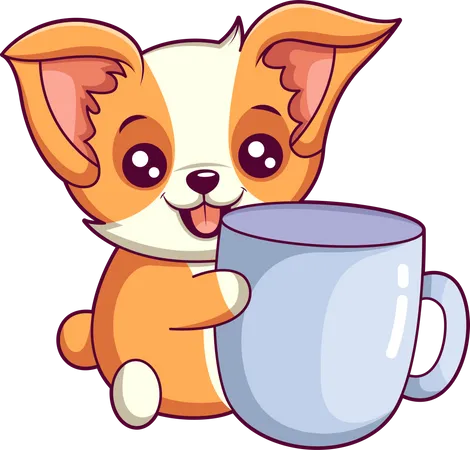 Chien mignon avec tasse  Illustration