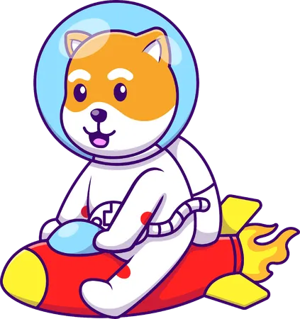 Chien Shiba Inu astronaute chevauchant une fusée  Illustration