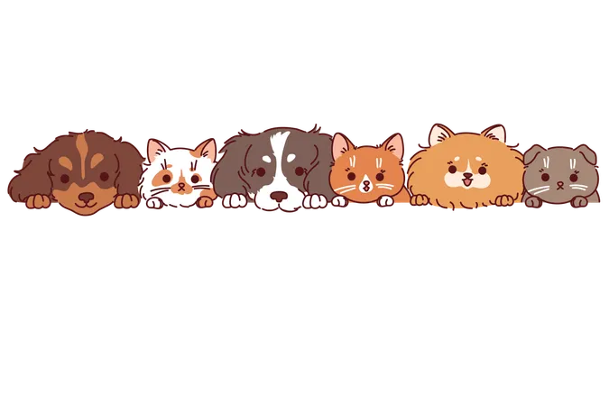 Chiens et chats de différentes races  Illustration