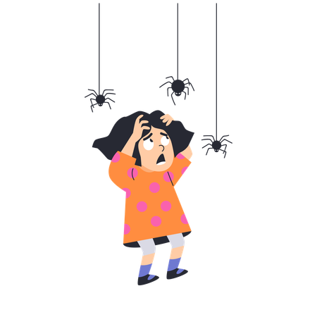 Child afraid of spiders or insects  Illustration