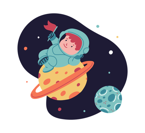 Child astronaut claiming planet  Illustration