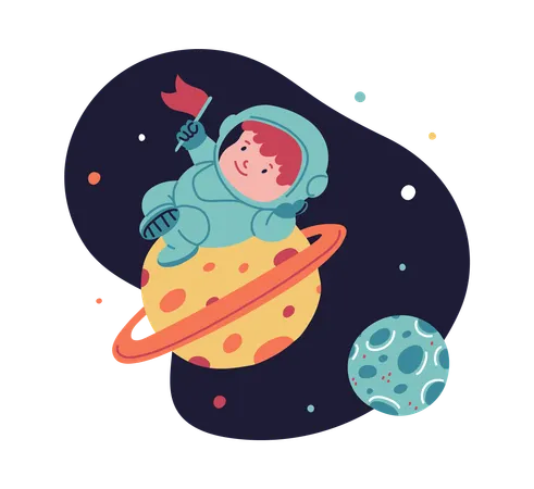 Child astronaut claiming planet  Illustration