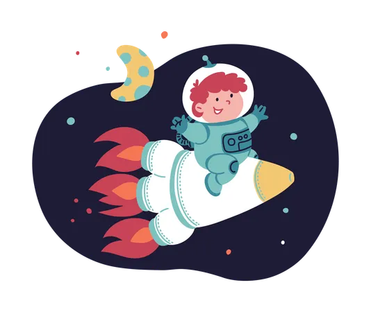 Child astronaut on spaceship  Illustration