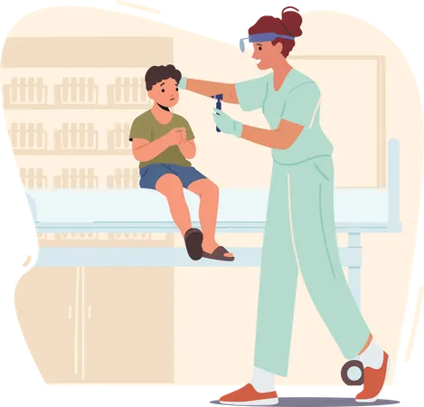 Child at Doctor Appointment in Hospital  Illustration