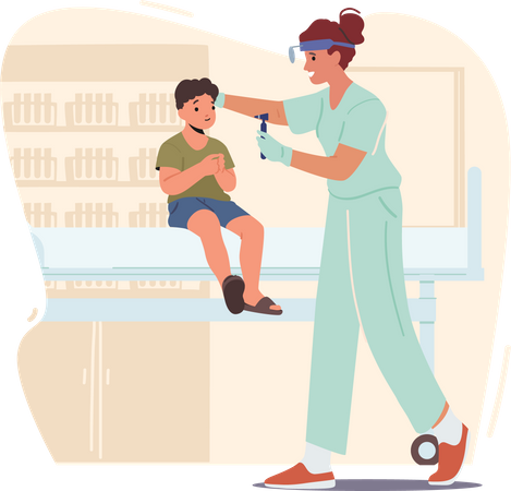 Child at Doctor Appointment in Hospital  Illustration