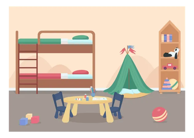 Child bedroom for male toddler flat color vector illustration Illustration