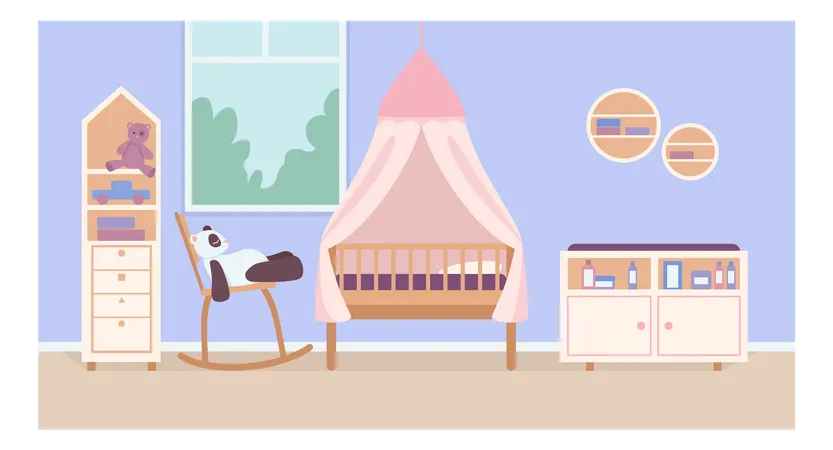Child bedroom for newborn ?flat color vector illustration  Illustration