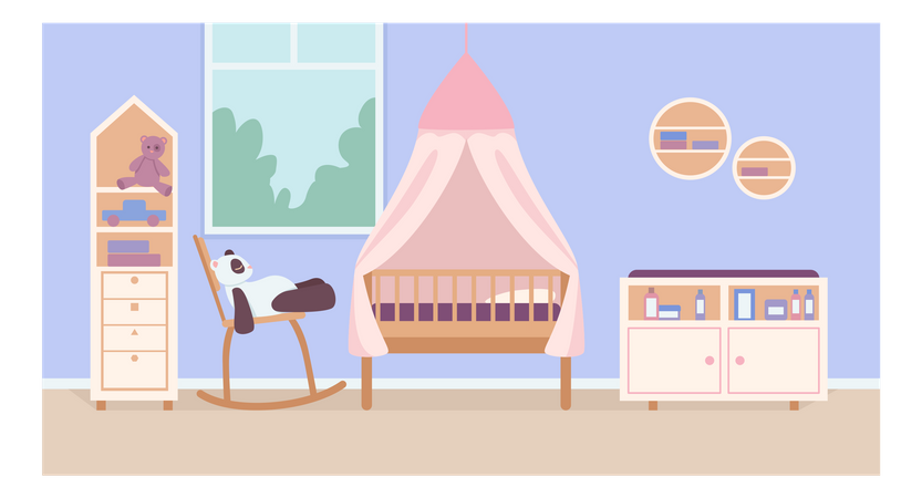 Child bedroom for newborn ?flat color vector illustration  Illustration