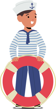 Child Boy Character Dressed In Sailor Costume  Illustration