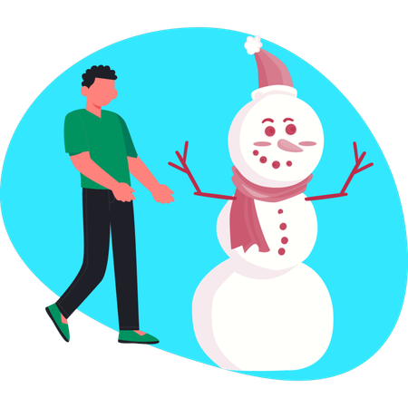 Child Boy making snowman  Illustration