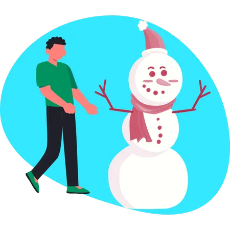 Child Boy making snowman  Illustration