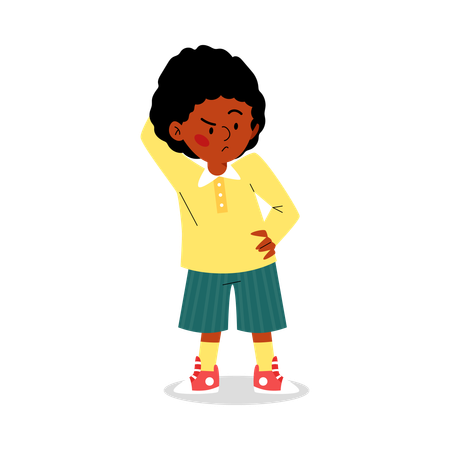 Child boy with curious face expression thinks about problem  Illustration