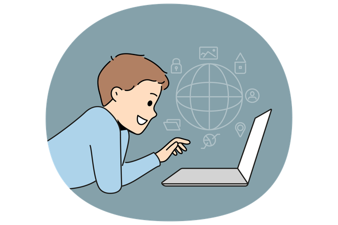 Child browsing internet on laptop  Illustration