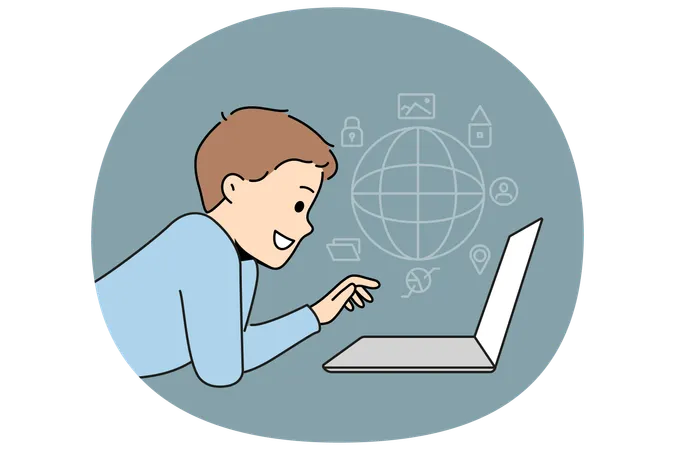 Child browsing internet on laptop  Illustration