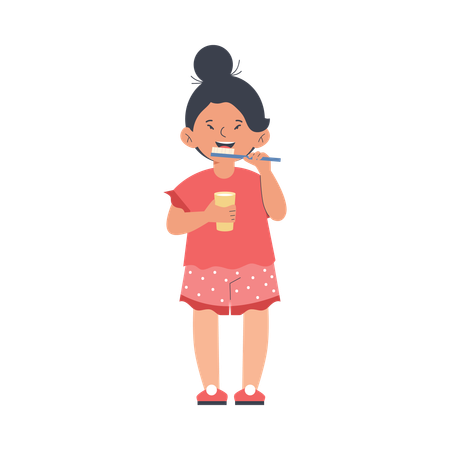 Child brushing teeth as daily kids routine  Illustration
