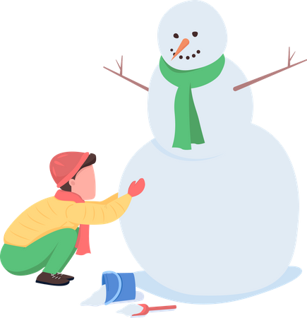 Child building snowman Illustration