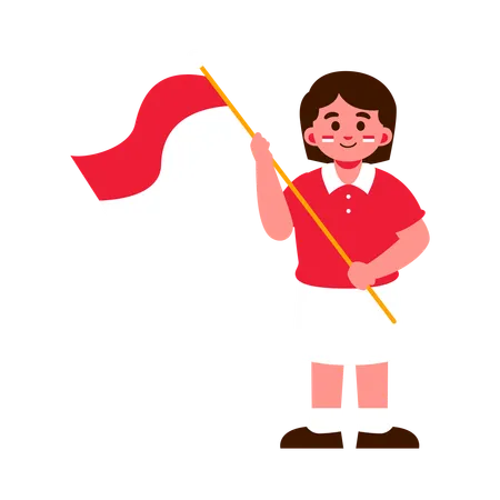 Illustration Of A Child Holding A Red And White Indonesia Flag Wearing A Red Shirt And White Skirt Illustration