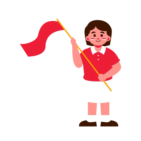 Child carrying Indonesian flag on republic day  Illustration