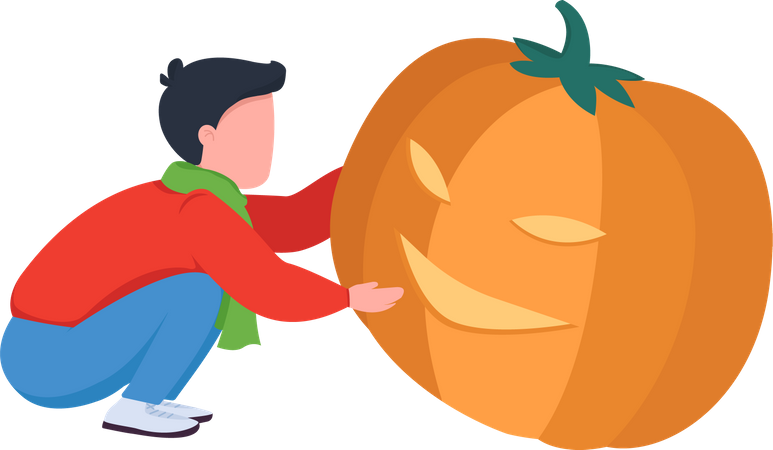 Child carving pumpkin Illustration
