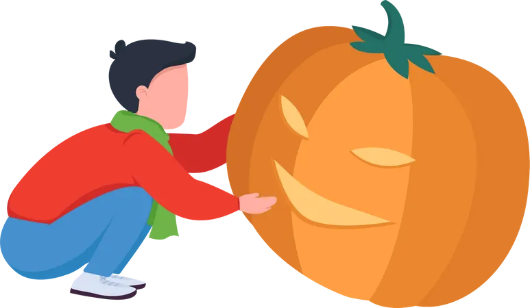 Child carving pumpkin  Illustration