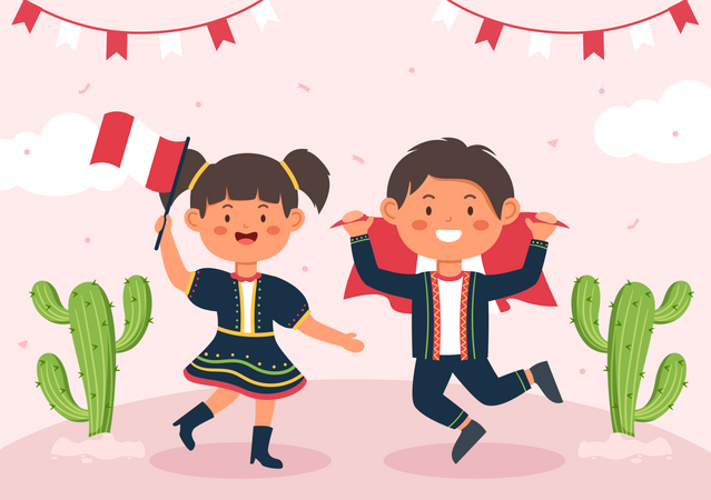 Child Celebrate Peru Independence Day  Illustration