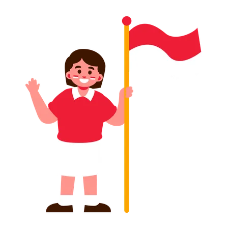 Illustration Of A Smiling Child Holding A Red And White Indonesia Flag Illustration
