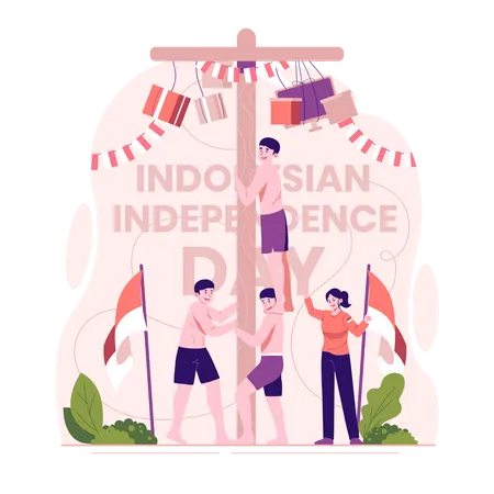 Celebrating Indonesian Independence Day Character Illustration Illustration