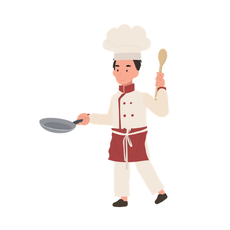Child chef prepares a delicious meal  Illustration