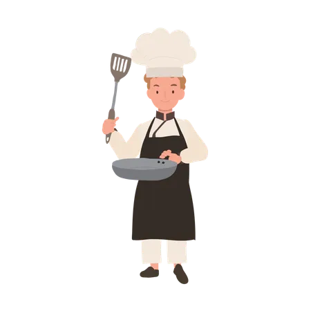 Child Chef Prepares a Delicious Meal  Illustration