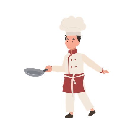 Child chef prepares a delicious meal  Illustration