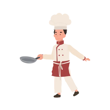 Child chef prepares a delicious meal  Illustration