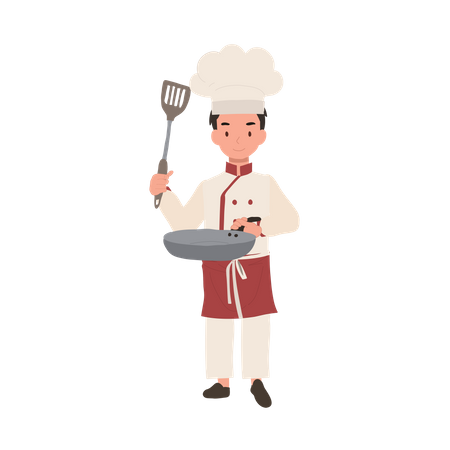 Child chef prepares a delicious meal  Illustration