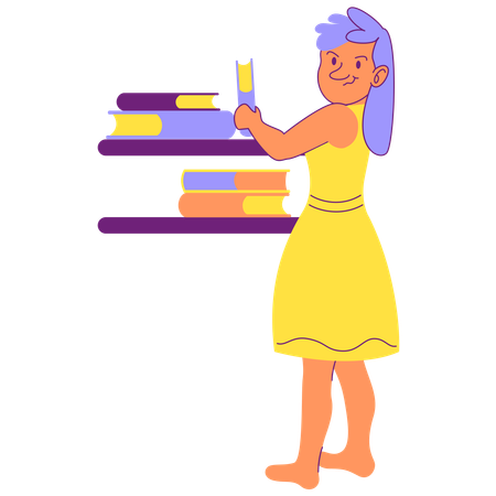 Child chose book on bookshelves  Illustration