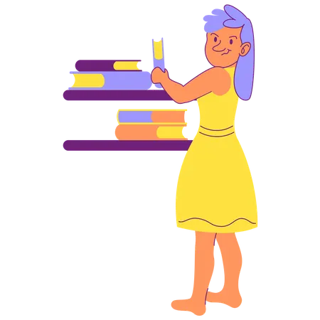 Child chose book on bookshelves  Illustration