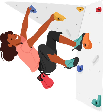Child climbing up a challenging rock wall Illustration