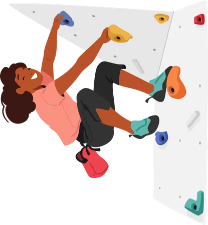 Child climbing up a challenging rock wall  Illustration